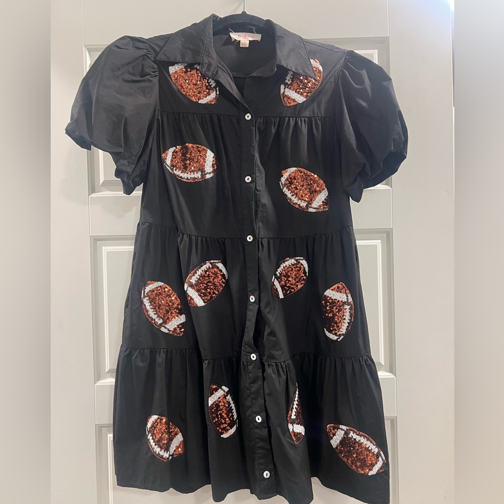 Black Dress with Football Sequin Design